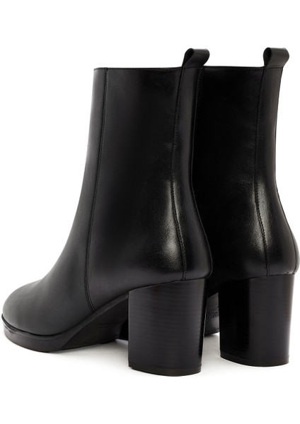 Kadın Siyah Fermuarlı Kalın Topuklu Deri Bot 25WFD411718
