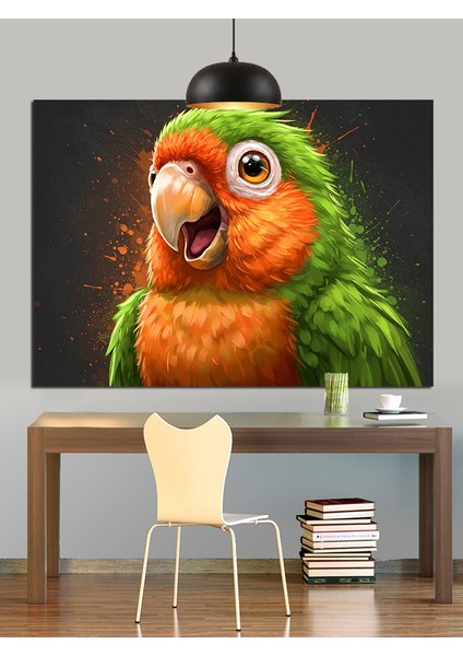 Yeşil Turuncu Papağan Portresi Dekoratif Kanvas - Mdf Ahşap Tablo