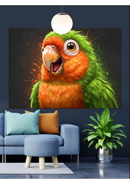 Yeşil Turuncu Papağan Portresi Dekoratif Kanvas - Mdf Ahşap Tablo fiyatları