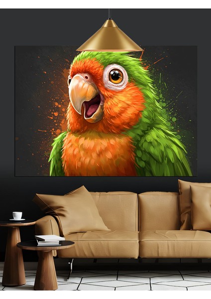 Yeşil Turuncu Papağan Portresi Dekoratif Kanvas - Mdf Ahşap Tablo modelleri