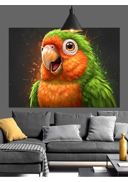 Yeşil Turuncu Papağan Portresi Dekoratif Kanvas - Mdf Ahşap Tablo fırsatları