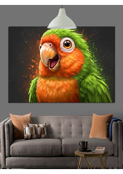 Yeşil Turuncu Papağan Portresi Dekoratif Kanvas - Mdf Ahşap Tablo indirimleri