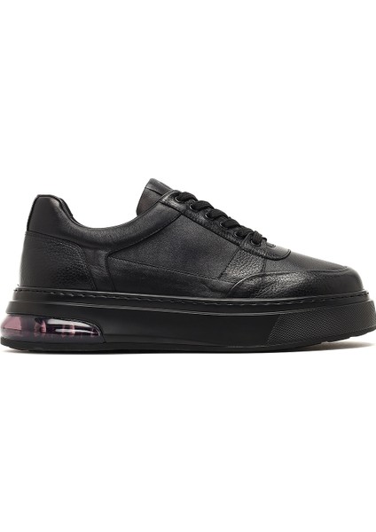 Erkek Siyah Bağcıklı Kalın Tabanlı Deri Sneaker 25WFD642018