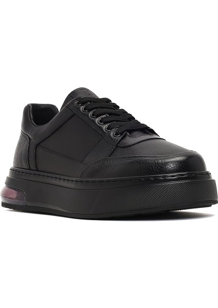 Erkek Siyah Bağcıklı Kalın Tabanlı Deri Sneaker 25WFD642018
