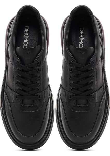 Erkek Siyah Bağcıklı Kalın Tabanlı Deri Sneaker 25WFD642018