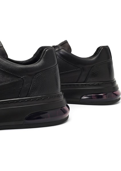 Erkek Siyah Bağcıklı Kalın Tabanlı Deri Sneaker 25WFD642018