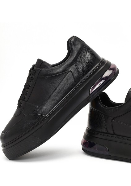 Erkek Siyah Bağcıklı Kalın Tabanlı Deri Sneaker 25WFD642018