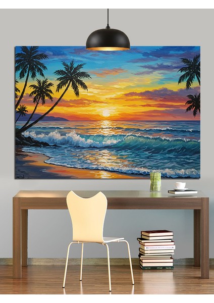Gün Batımında Tropik Sahil Dekoratif Kanvas - Mdf Ahşap Tablo modelleri