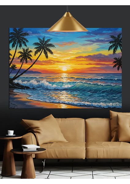 Gün Batımında Tropik Sahil Dekoratif Kanvas - Mdf Ahşap Tablo indirimleri