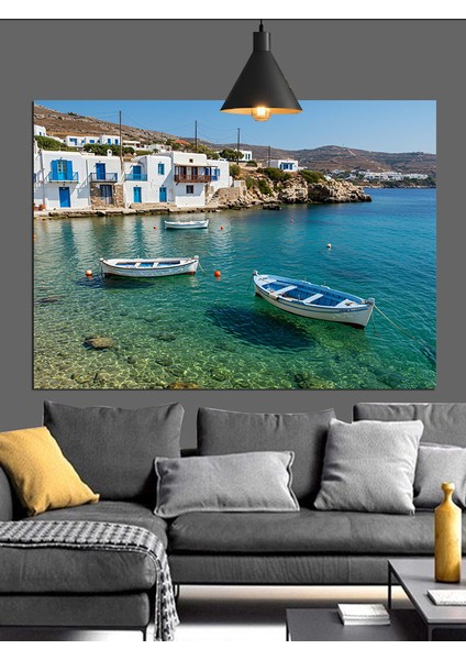 Beyaz Kayıklar Mavi Deniz Dekoratif Kanvas - Mdf Ahşap Tablo