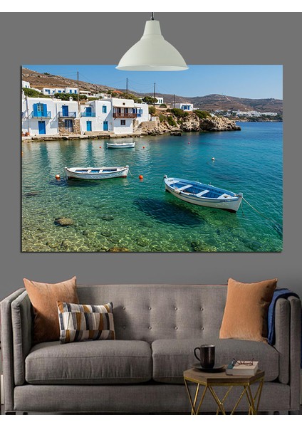 Beyaz Kayıklar Mavi Deniz Dekoratif Kanvas - Mdf Ahşap Tablo fiyatları