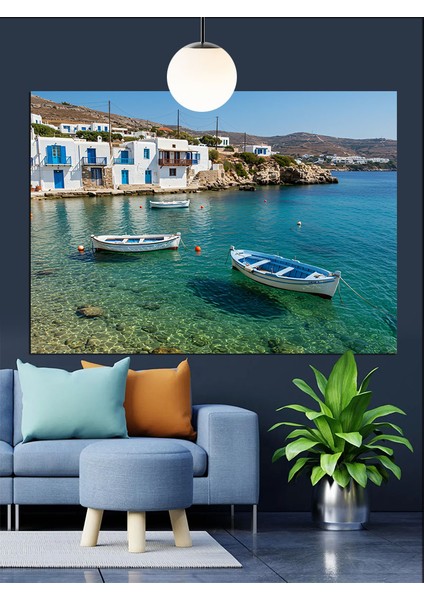 Beyaz Kayıklar Mavi Deniz Dekoratif Kanvas - Mdf Ahşap Tablo fırsatları
