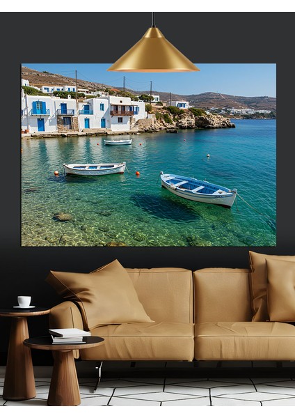 Beyaz Kayıklar Mavi Deniz Dekoratif Kanvas - Mdf Ahşap Tablo indirimleri