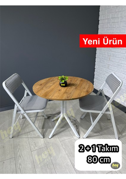 Aras 2 Kişilik Yuvarlak Mutfak Yemek Masası Takımı 2+1 Ceviz Kazayağı Kumaş 80 cm
