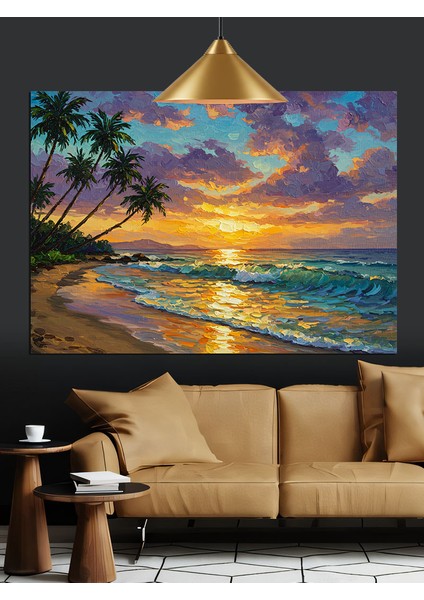Gün Batımında Tropik Sahil Dekoratif Kanvas - Mdf Ahşap Tablo modelleri