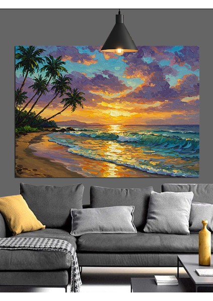 Gün Batımında Tropik Sahil Dekoratif Kanvas - Mdf Ahşap Tablo fırsatları