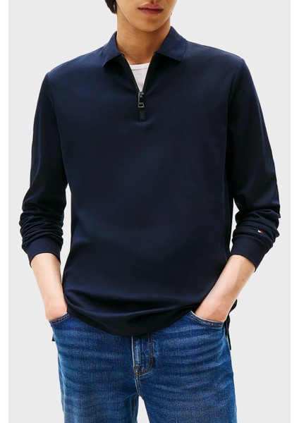 % 100 Pamuk Regular Fit Yarım Fermuarlı Polo Yaka Sweat Erkek Polo Yaka Sweat MW0MW42078 Dw5