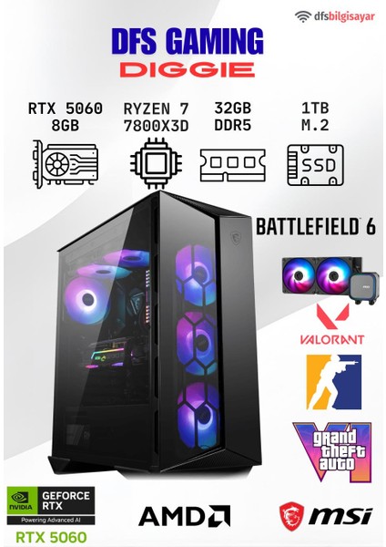 Dfs Gamıng Dıggıe Ryzen 7 7800X3D-B650M-RTX 5060-32GB Ddr5 Ram-1tb M.2 Ssd-Oyuncu Bilgisayarı Sistem Tavsiyesi