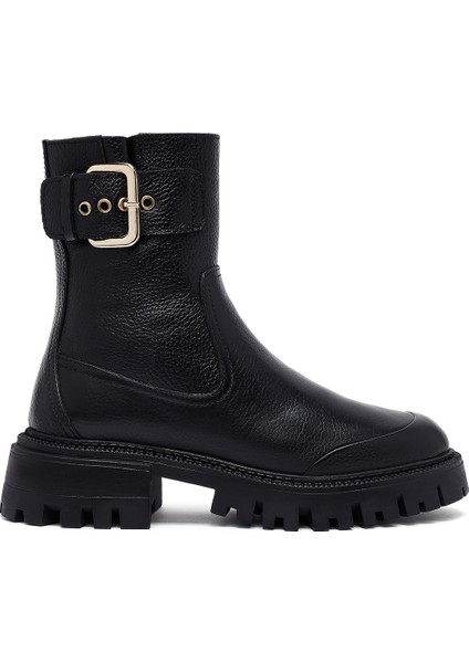 Kadın Siyah Kalın Tabanlı Deri Bot 25WFD1530FT