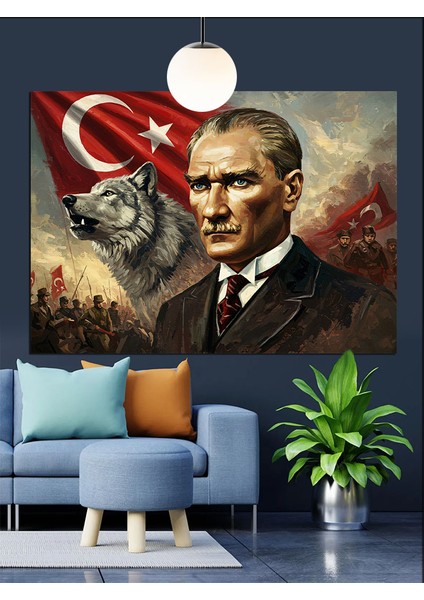 Atatürk ve Kurt Resmi Dekoratif Kanvas - Mdf Ahşap Tablo fiyatları