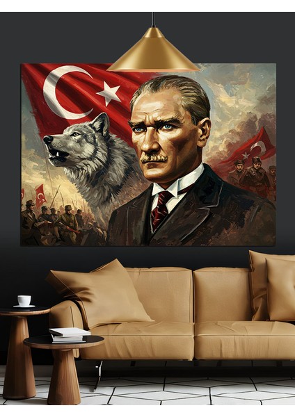 Atatürk ve Kurt Resmi Dekoratif Kanvas - Mdf Ahşap Tablo modelleri