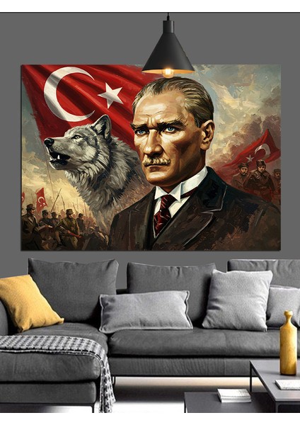 Atatürk ve Kurt Resmi Dekoratif Kanvas - Mdf Ahşap Tablo fırsatları