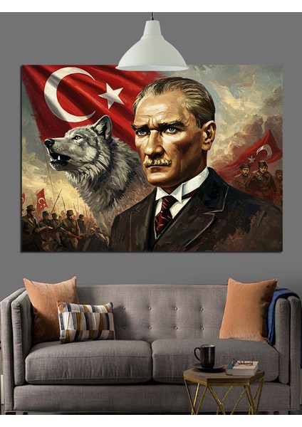 Atatürk ve Kurt Resmi Dekoratif Kanvas - Mdf Ahşap Tablo indirimleri
