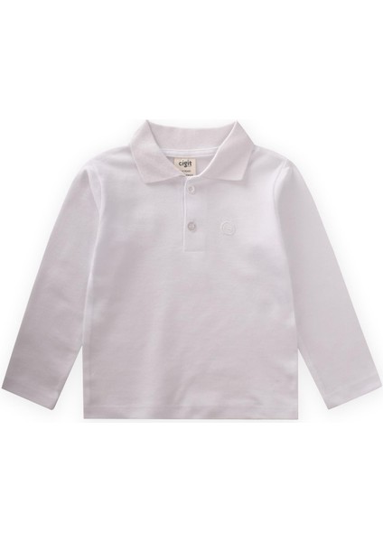 Uzun Kollu Polo Yaka T-Shırt 2-14 Yaş Kırık Beyaz