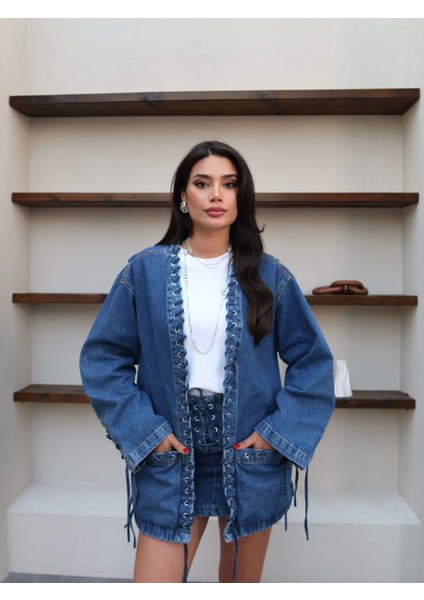 Bağcık Tasarım Etekli Denim Takım fırsatları