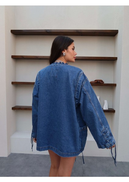 Bağcık Tasarım Etekli Denim Takım indirimleri
