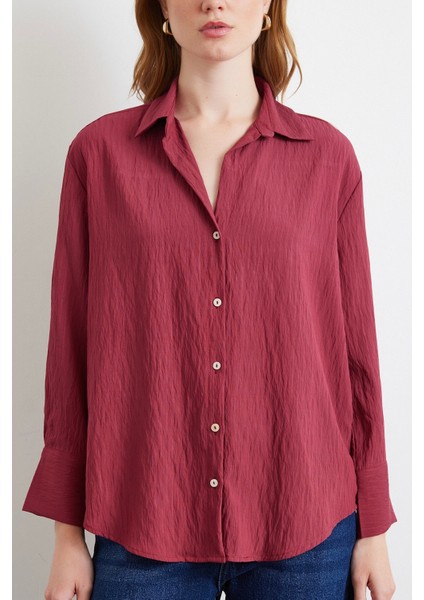 Paralel Çizgili Gömlek Bordo modelleri