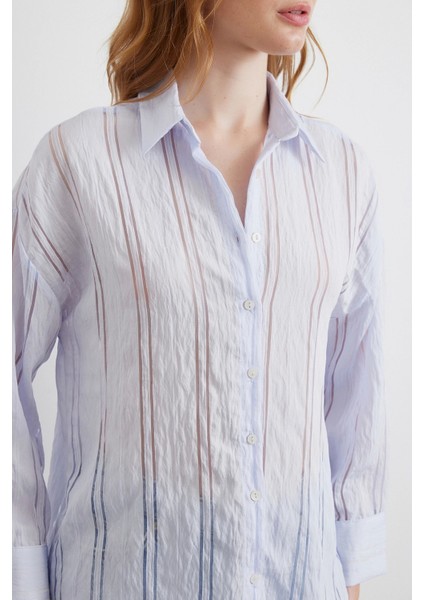 Organze Çizgili Gömlek Mavi modelleri