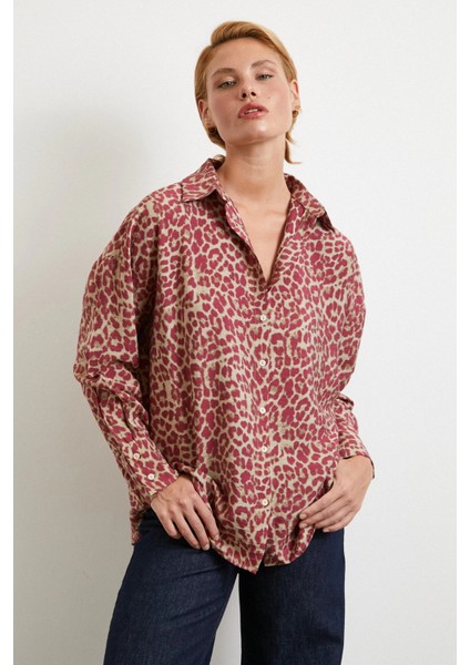 Leopar Desen Javanez Gömlek Yeşil