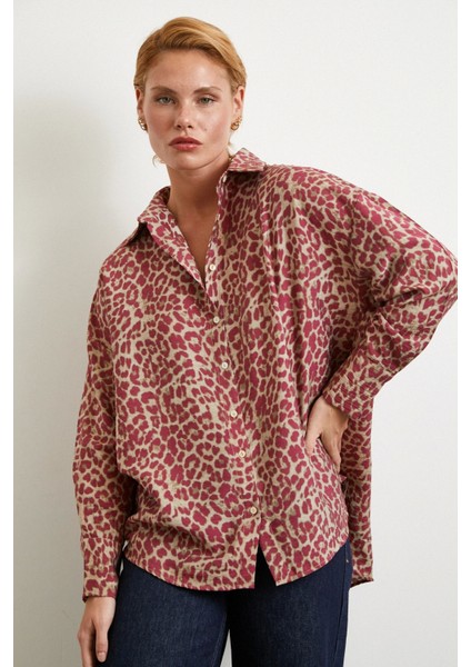 Leopar Desen Javanez Gömlek Yeşil modelleri