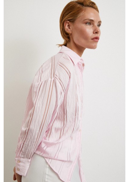 Organze Çizgili Gömlek Pembe modelleri
