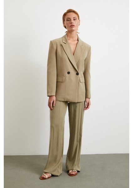 Çift Düğmeli Keten Blazer Ceket Haki fiyatları