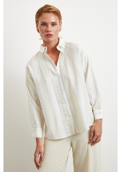 Çift Çizgili Modal Gömlek Mavi