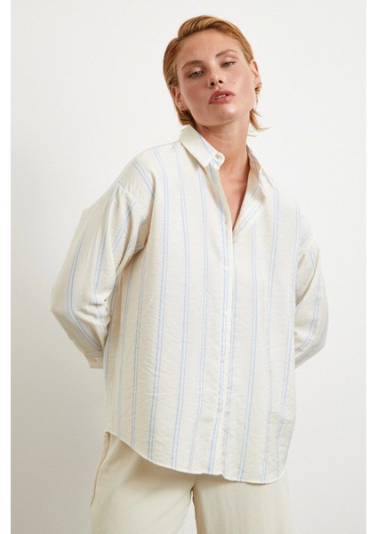 Çift Çizgili Modal Gömlek Mavi modelleri