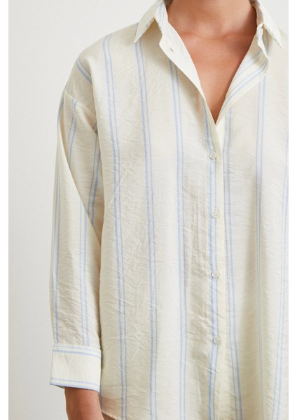 Çift Çizgili Modal Gömlek Mavi indirimleri