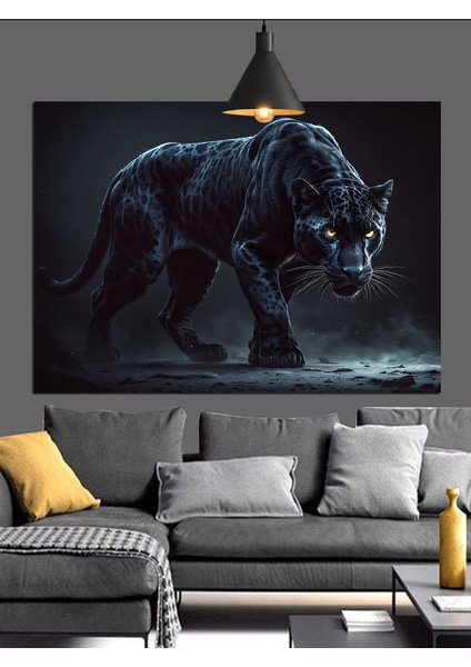 Karanlıkta Yürüyen Kara Panter Dekoratif Kanvas - Mdf Ahşap Tablo