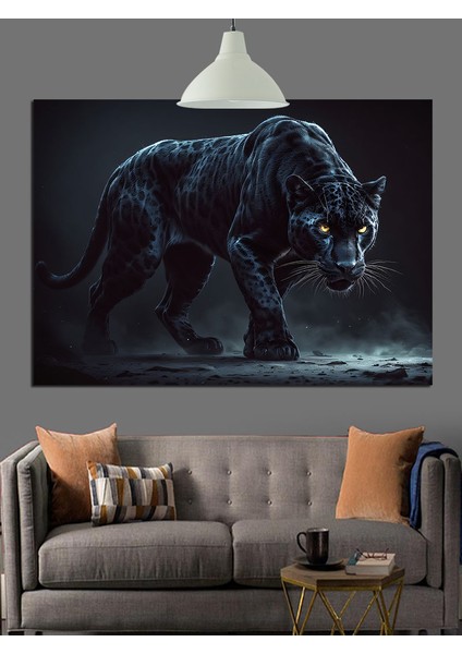 Karanlıkta Yürüyen Kara Panter Dekoratif Kanvas - Mdf Ahşap Tablo fiyatları