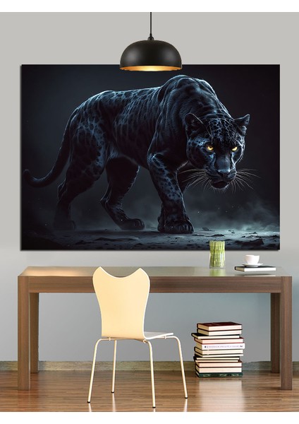 Karanlıkta Yürüyen Kara Panter Dekoratif Kanvas - Mdf Ahşap Tablo modelleri