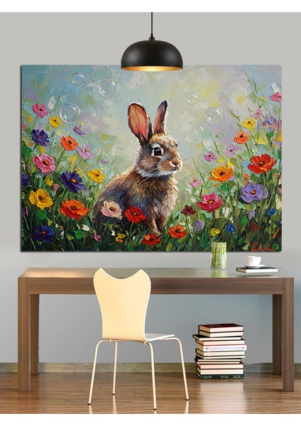 Çiçekler Içinde Sevimli Tavşan Dekoratif Kanvas - Mdf Ahşap Tablo modelleri
