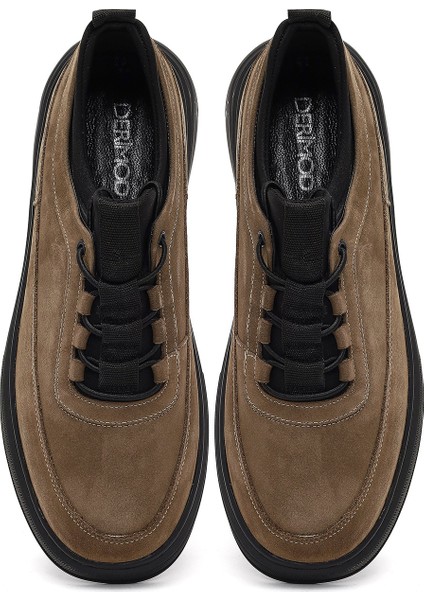 Erkek Vizon Bağcıklı Nubuk Deri Casual Ayakkabı 25WFD6424V3