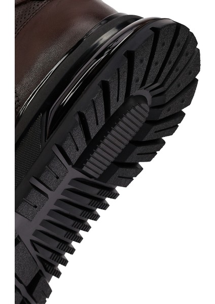 Erkek Kahverengi Bağcıklı Deri Casual Sneaker 25WFD677818