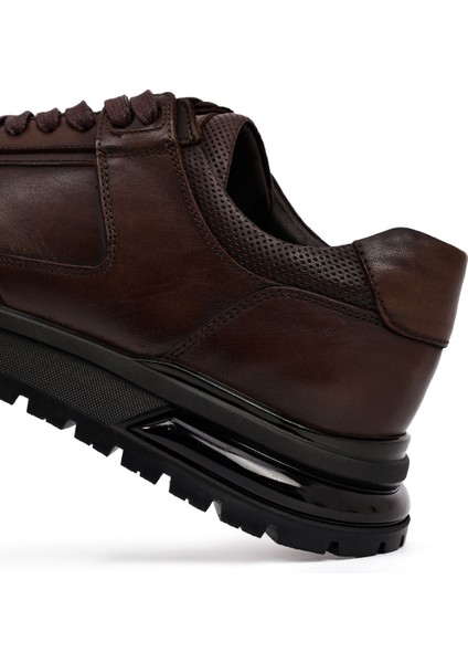 Erkek Kahverengi Bağcıklı Deri Casual Sneaker 25WFD677818