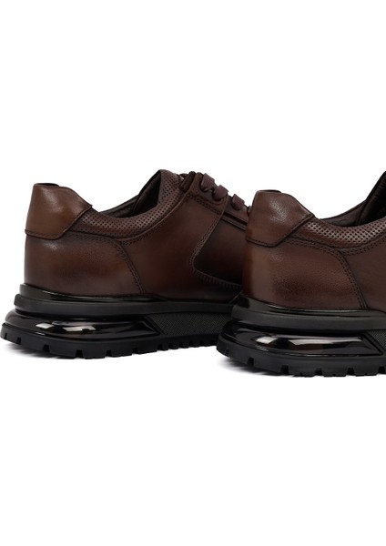 Erkek Kahverengi Bağcıklı Deri Casual Sneaker 25WFD677818