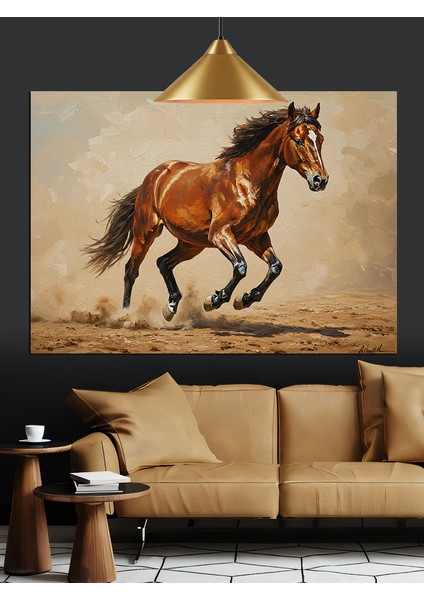 Koşan Kahverengi At Çizimi Dekoratif Kanvas - Mdf Ahşap Tablo modelleri