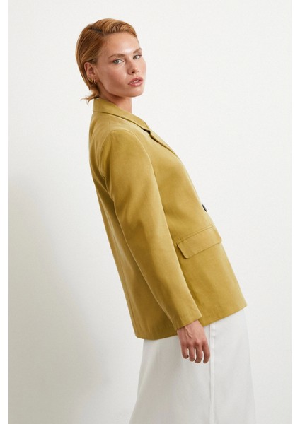 Çift Düğmeli Keten Blazer Ceket Olive modelleri
