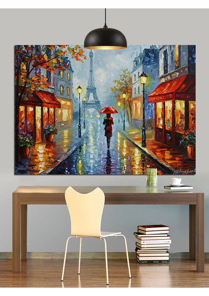 Yağmurlu Sokakta Kırmızı Şemsiye Dekoratif Kanvas - Mdf Ahşap Tablo modelleri